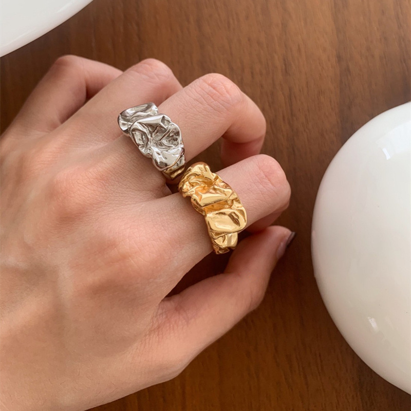 Korean Style Popular New Pleated Texture Ring for Women, Retro Personality Lava Open Ring, Creative Index Finger Ring, Trendy