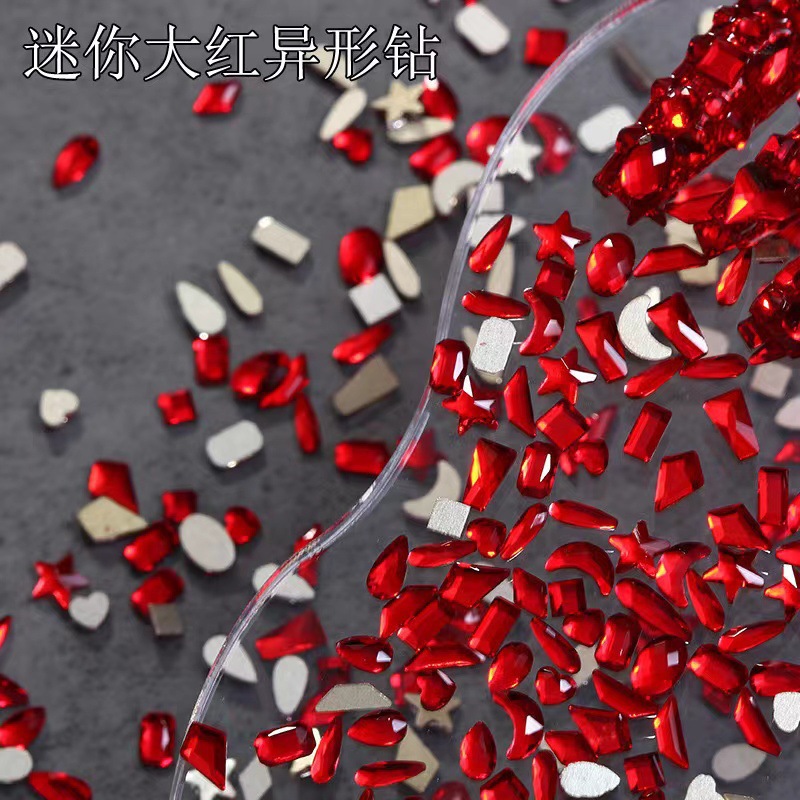 Big Red Flat Bottom Nail Diamond Explosions New Year Red Mini Special-shaped Diamond Butterfly Love Nail Ornaments Diamond Ornaments Wholesale