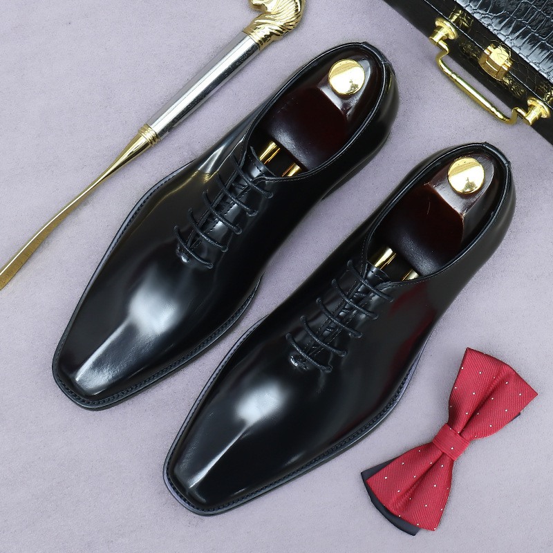 [Big Promotion] Douyin Direct Hair Glossy Business Formal Leather Shoes Men's Cowhide Leather Lacquered British Men's Shoes