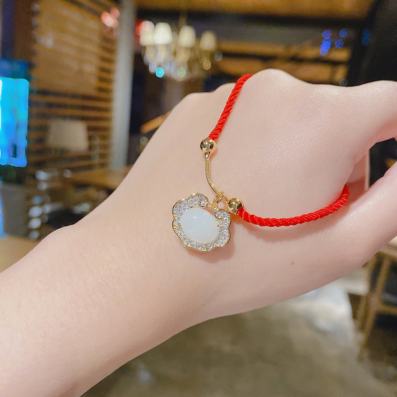 Korean style Dongdaemun red rope opal bracelet female DIY Chinese style exquisite safety lock rich bracelet female