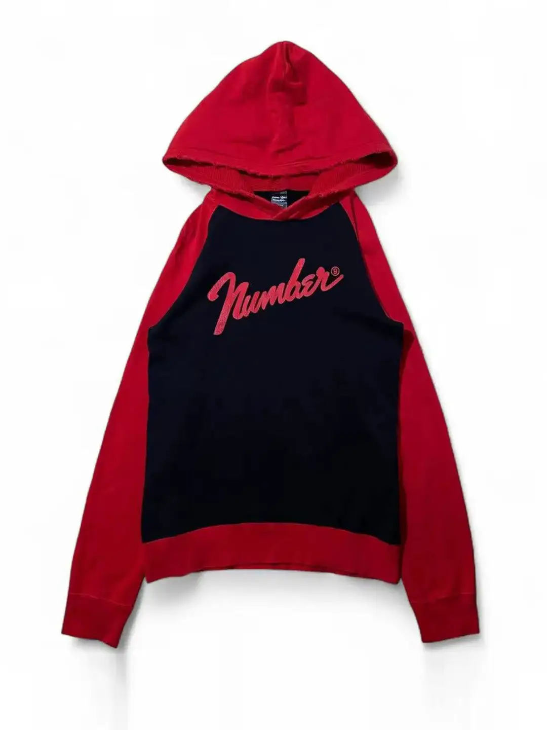 Autonomously numbered nine the high streets hoodie 05AW black and red patchwork cracked hoodie