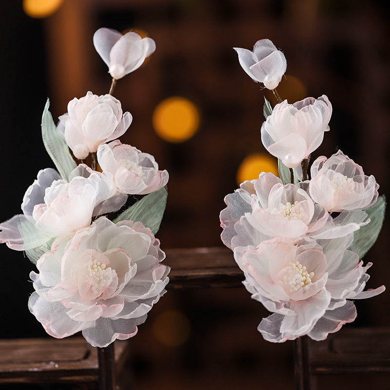 Antique Hanfu Super Fairy Daily All-match Silk Yarn Flower Fixation Palace Photo Studio Handmade Pearl Flower Accessories