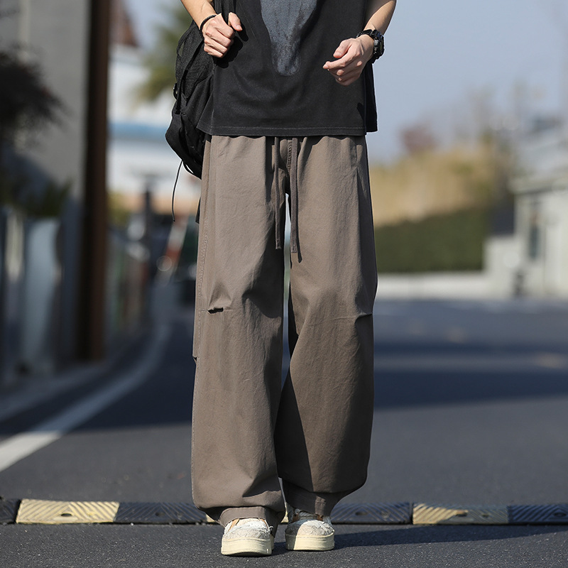American-Style Workwear Cotton Wide-Leg Pants for Men, 2026 Summer New Loose Straight-Leg Long Pants, Solid Color Versatile Casual Pants