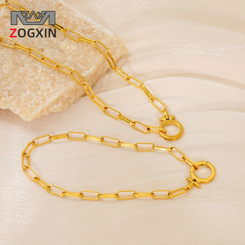 European and American ins style simple atmospheric texture stainless steel necklace fashion niche paper clip bracelet 18k gold suit