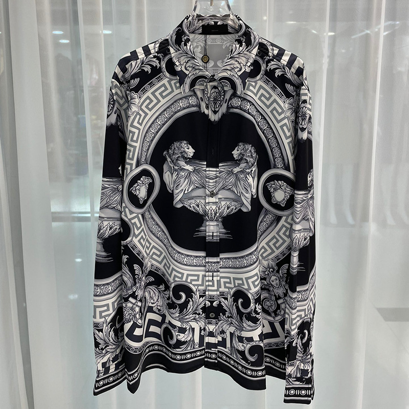 2023 autumn new European and American cross-border foreign trade fashion Youth popular digital printing men's long-sleeved shirt shirt