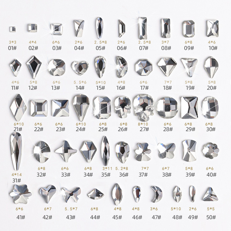 White Flats Bottom Diamond Nail Art Diamond Jewelry Internet Celebrity Flash Flats Bottom Special-Shaped Diamond Water Drop Horse Eye Mahjong Small Nail Diamond