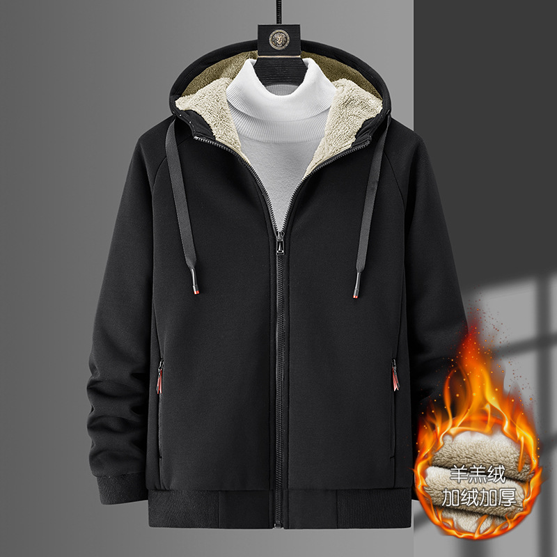Autumn and Winter New Fleece-lined Thickened Sweater Men's Cross-border Casual Large Size Men's Hooded Coat Lamb Fleece Sweater Men's Clothing