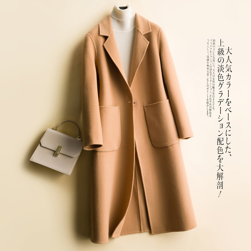 Factory direct double-sided cashmere coat autumn and winter new women's long woolen coat suit collar cashmere coat