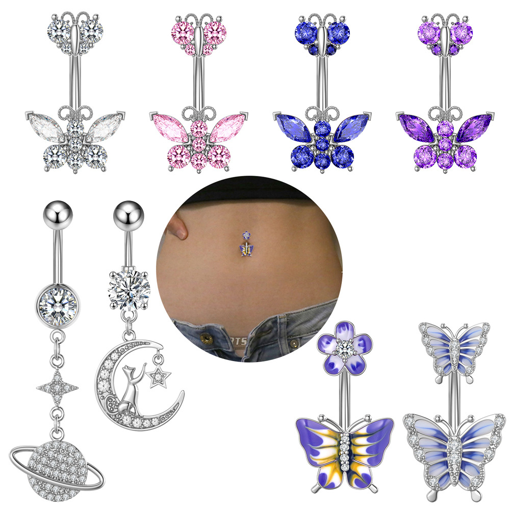 Cross-Border E-Commerce Hot Selling New Zircon Navel Nail Oiled Navel Ring Piercing Jewelry Online Wholesale