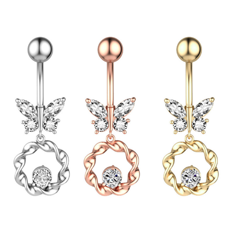Amazon cross-border e-commerce new butterfly zircon navel ring navel nail piercing jewelry spot second navel ring
