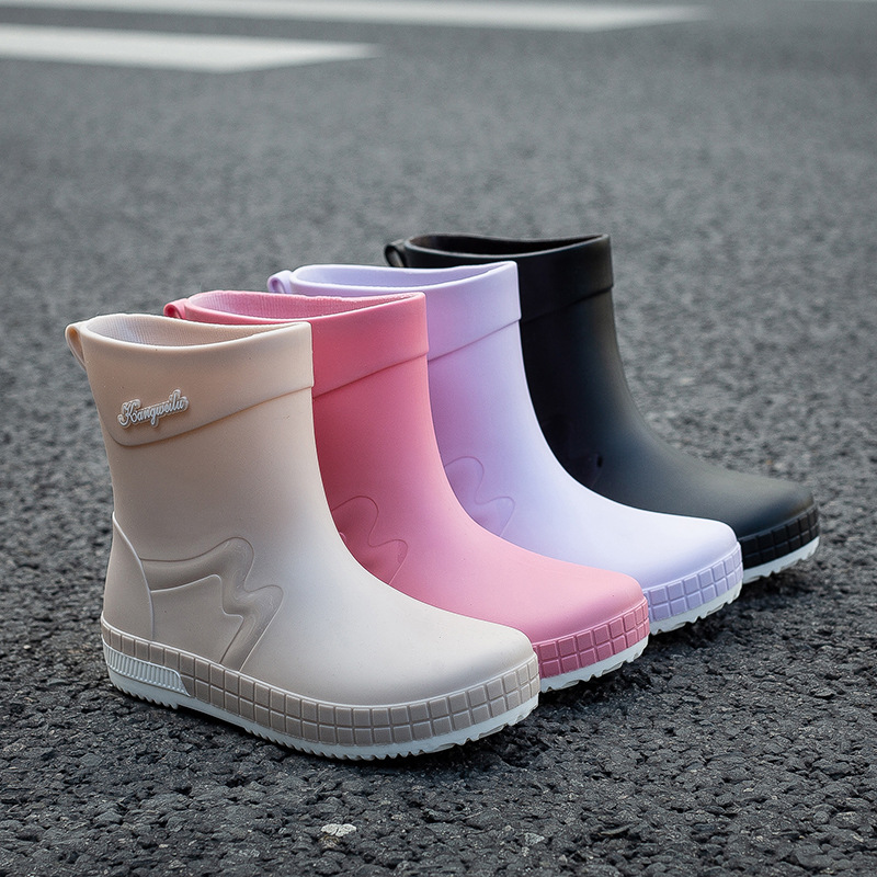 Cross-border Rain Boots Women's Fashionable Mid-tube Water Shoes Outer Wear Rain Boots Waterproof Anti-slip Rubber Shoes Lightweight overshoes Adult Water Boots