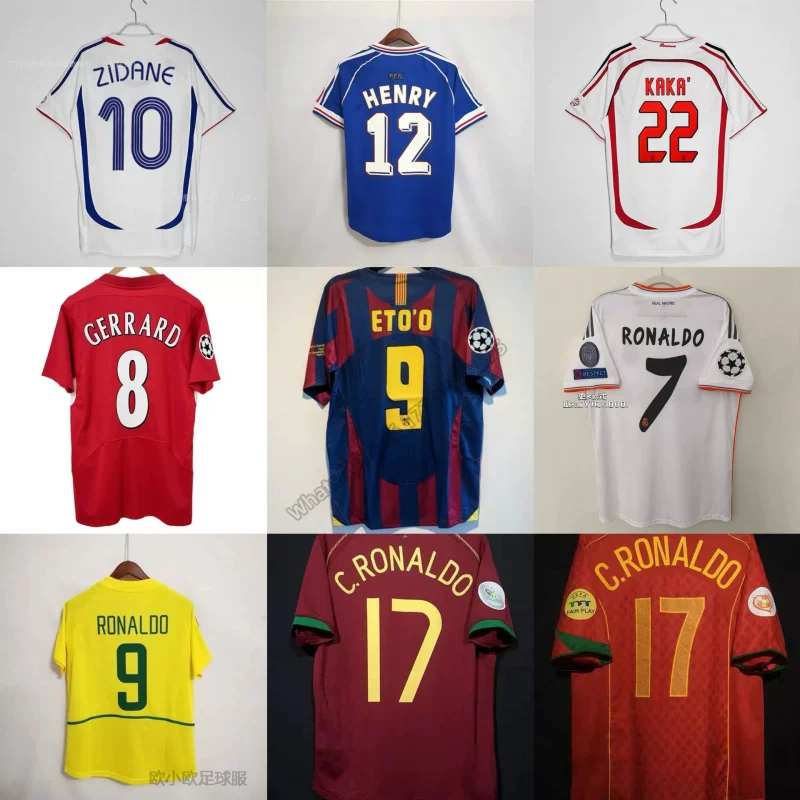 Popular jerseys vintage Messi, AC Ronaldo, Zinedine Zidane, Maldini, classic football attire, national team uniform