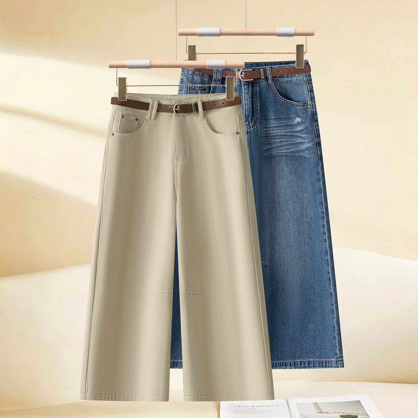 Vintage Cropped Thin Wide-Leg Jeans for Women, 2026 Summer New High-Waisted Slimming Casual Pants, Trendy Straight-Leg Pants