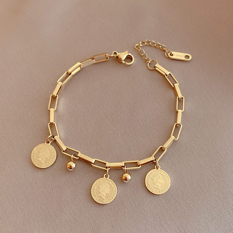 Trendy Titanium Steel Hip-Hop Distinctive Round Brand Bracelet Korean Style Internet Popular ins Cold Style Student Girlfriend Bracelet Jewelry