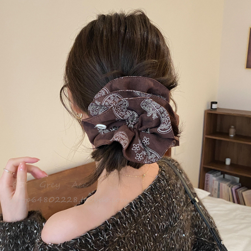 Korean-Style Cashew Flower Double-Layer Scrunchie for Women 2025 New Model High-End Retro Oversized Hair Accessory Hair Tie