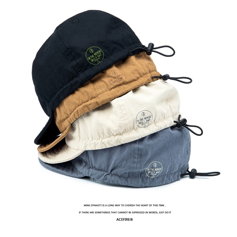 American Retro Trendy Brand Short Rim Cap Black Washed Soft Top Drawstring Tooling Cap Curved Eave Baseball Cap for Men and Women
