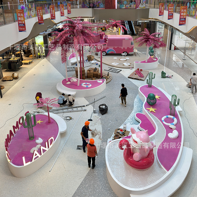 Glass fiber reinforced plastic indoor flower pool shopping mall meichen decorative tree pool seat pink theme landscape sculpture rest area stool
