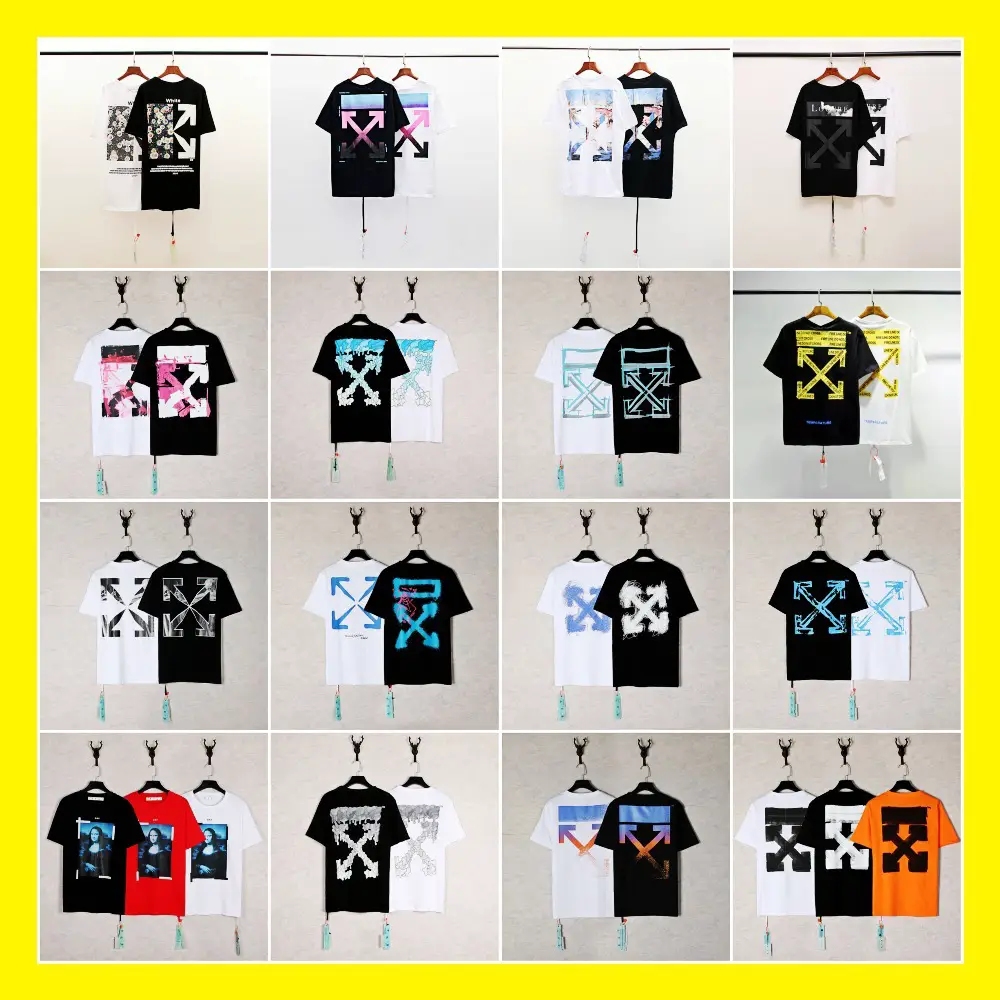 [European code] off classic gradient arrow dissolves graffiti cordon ow tide brand religious couple short sleeve T-shirt