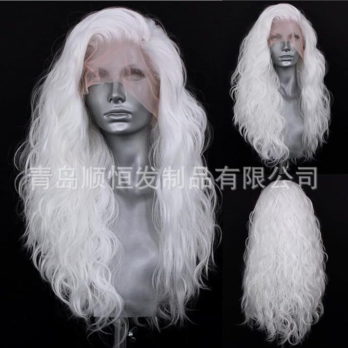 Chemical fiber front lace wig Amazon AliExpress factory supply and sale of white gold big wave head set a generation of hair
