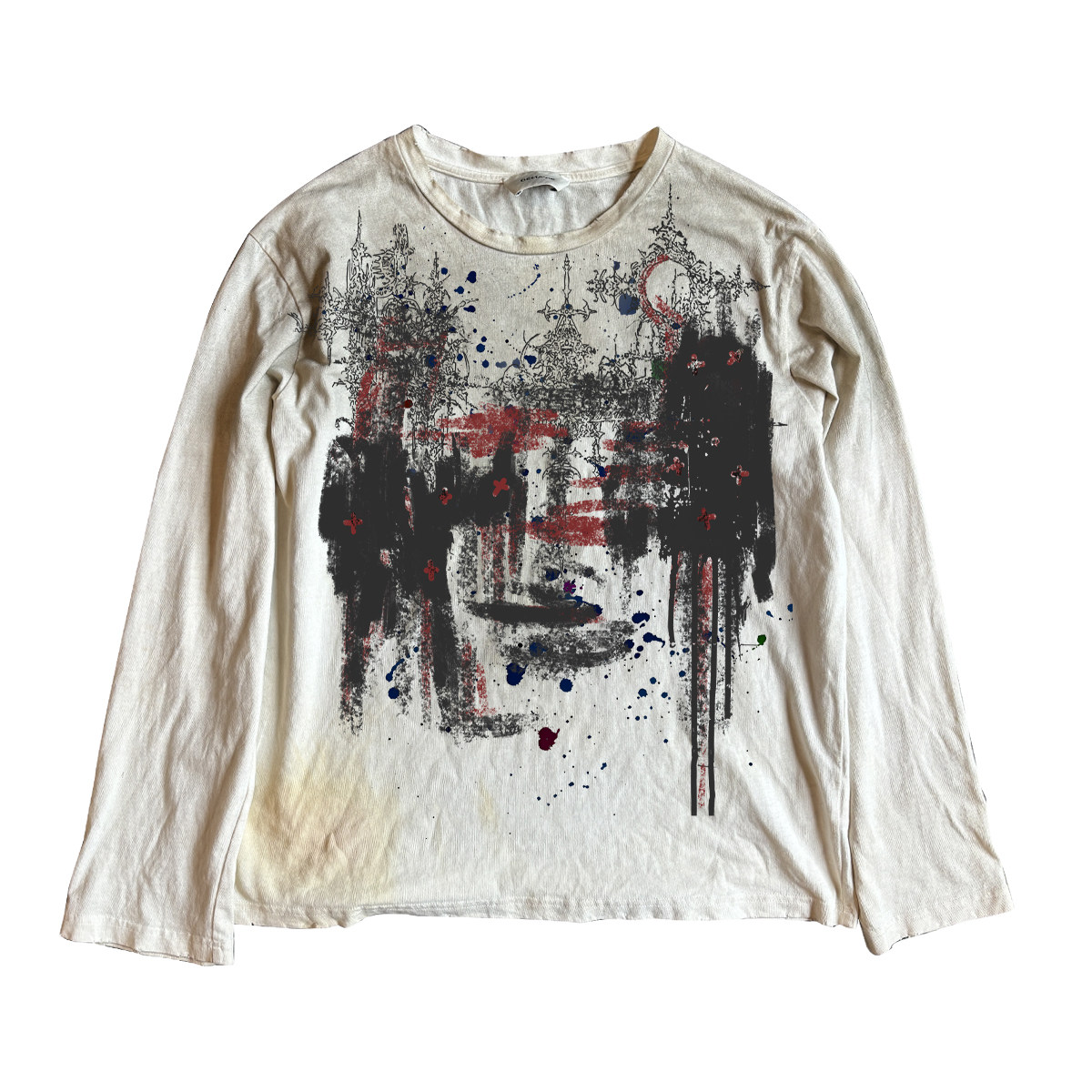 Shibu Metallic Red and Black Outfit ins Trendy Punk Band Distressed Dirty Long-Sleeve Vintage-Style T-Shirt QC-foto van TAOBAO op Qualit.ly