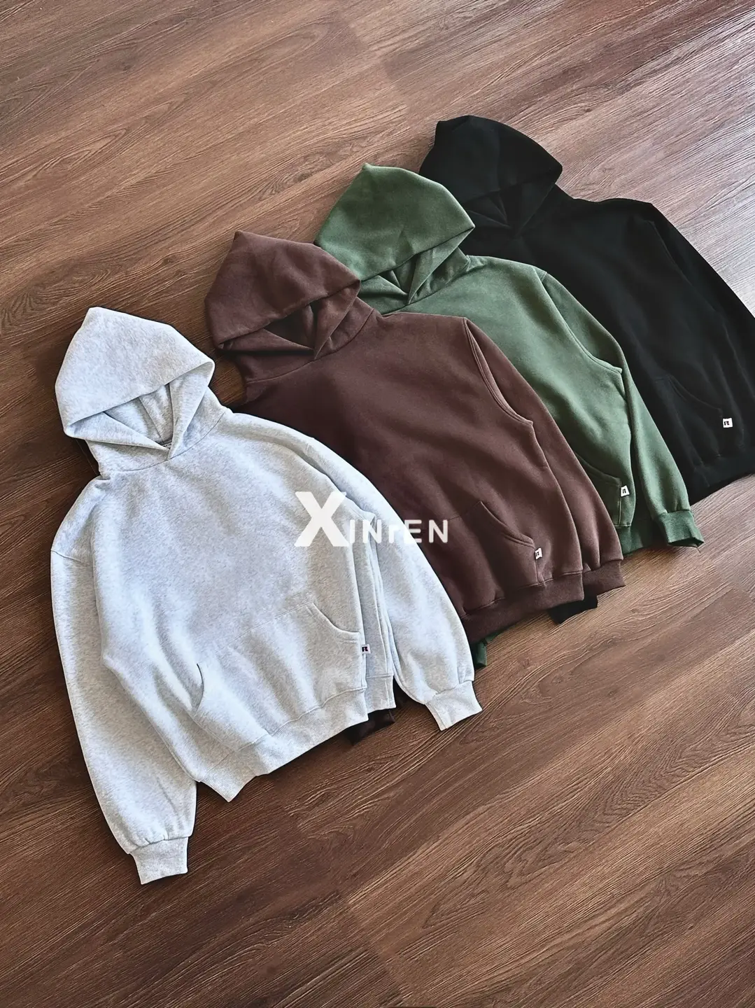 Xinren Russell Retro 90S Basic Fleece Hoodie Light Grey