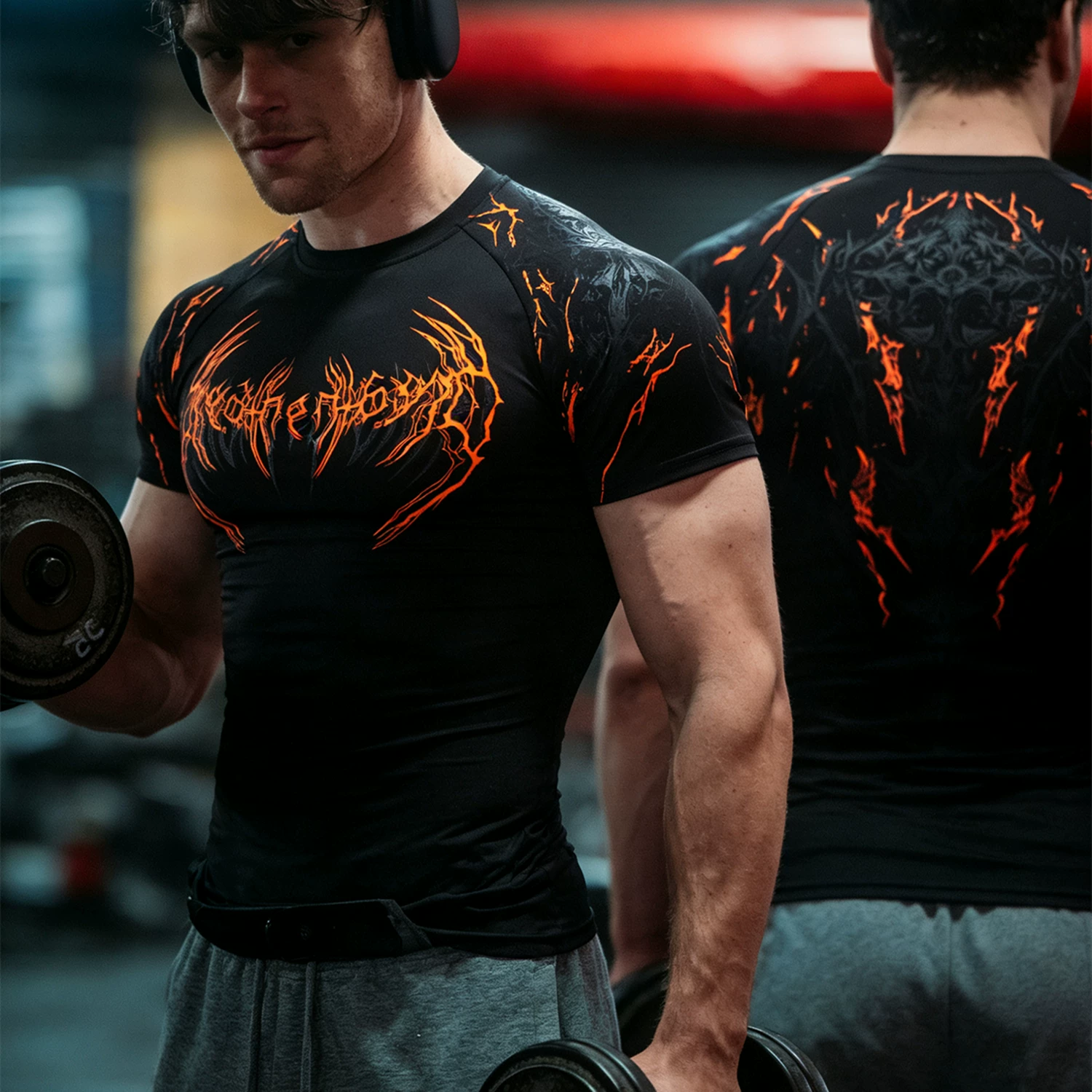 Sports short sleeved men's T-shirt, tight fitting fitness exercise, muscle massage, iron dog brother, quick drying, breathable American fashion brand round neck