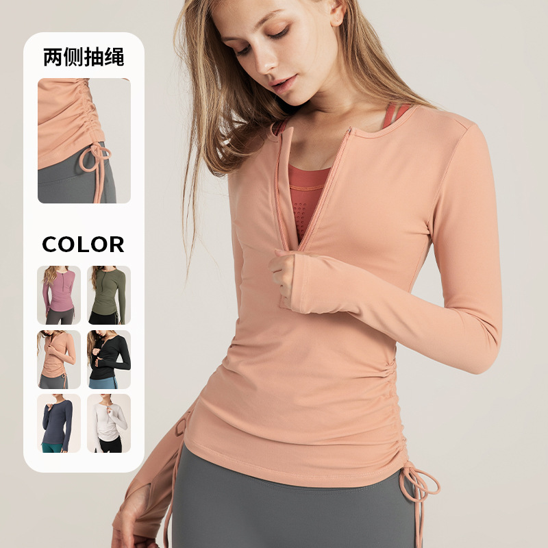 Slim Fit Slim Half Zip Yoga Suit Women's Thumb Hole Outdoor Running Sportswear Long Sleeve Training Fitness Top