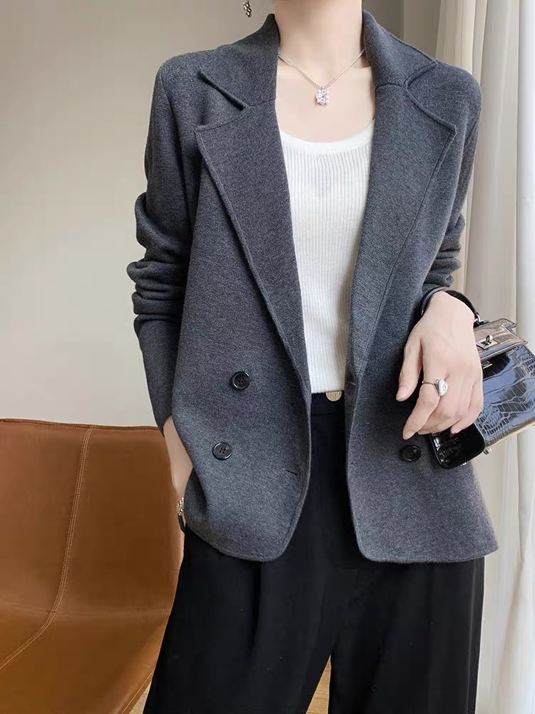 New worsted three-strand thickened knitted suit cashmere coat sweater cardigan suit DYZH2351