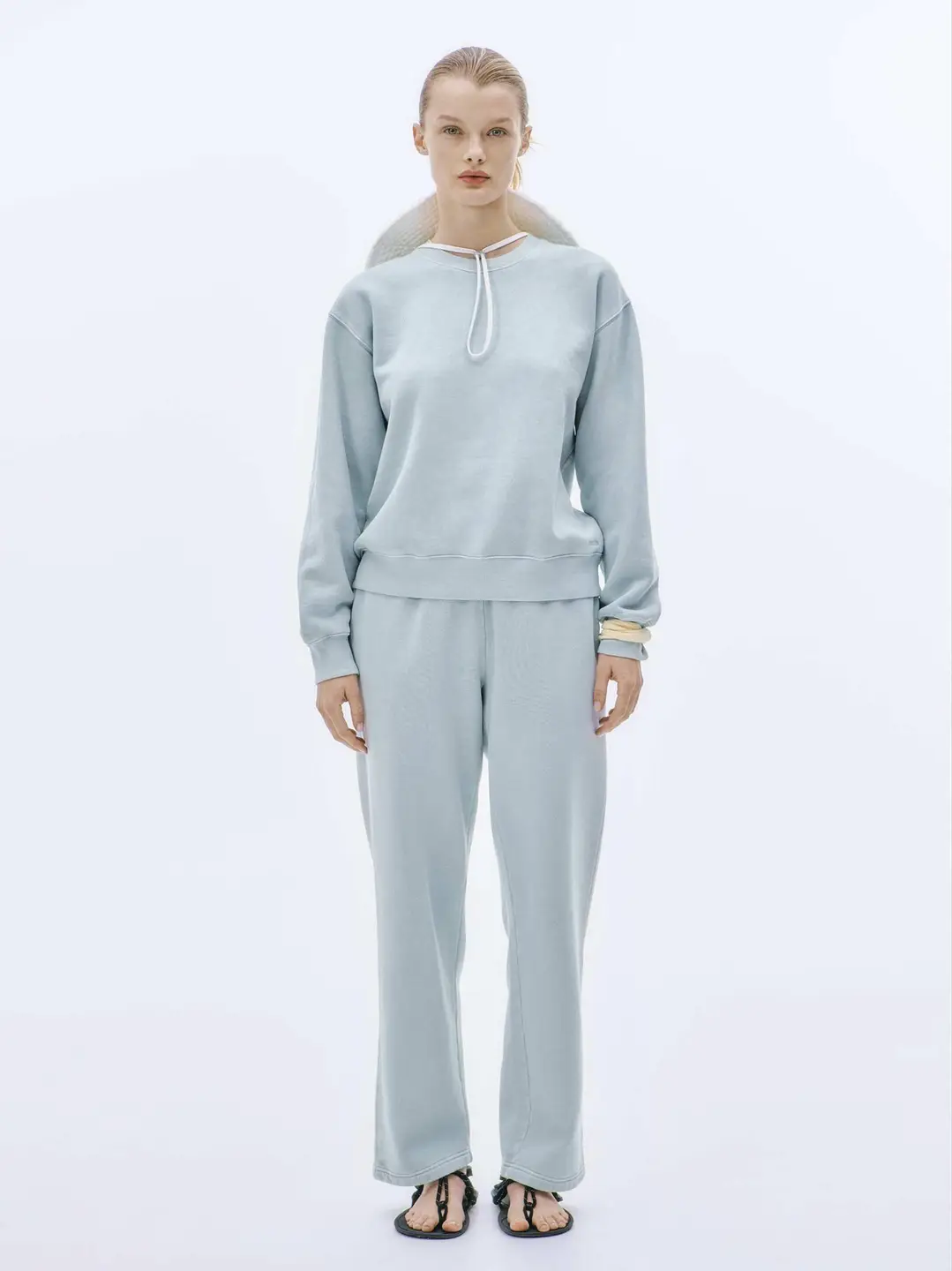 [Tna Mega Cozy] Autumn and Winter Loose Straight Casual Boyfriend Style Fleece-Lined Warm Thick American Sweatpants for Women