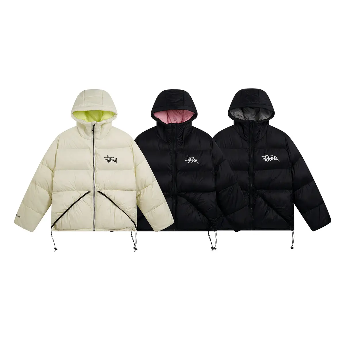 Stu's New Classic Pure Color Versatile Embroidered Zipper Hooded Short down Jacket for Men and Women