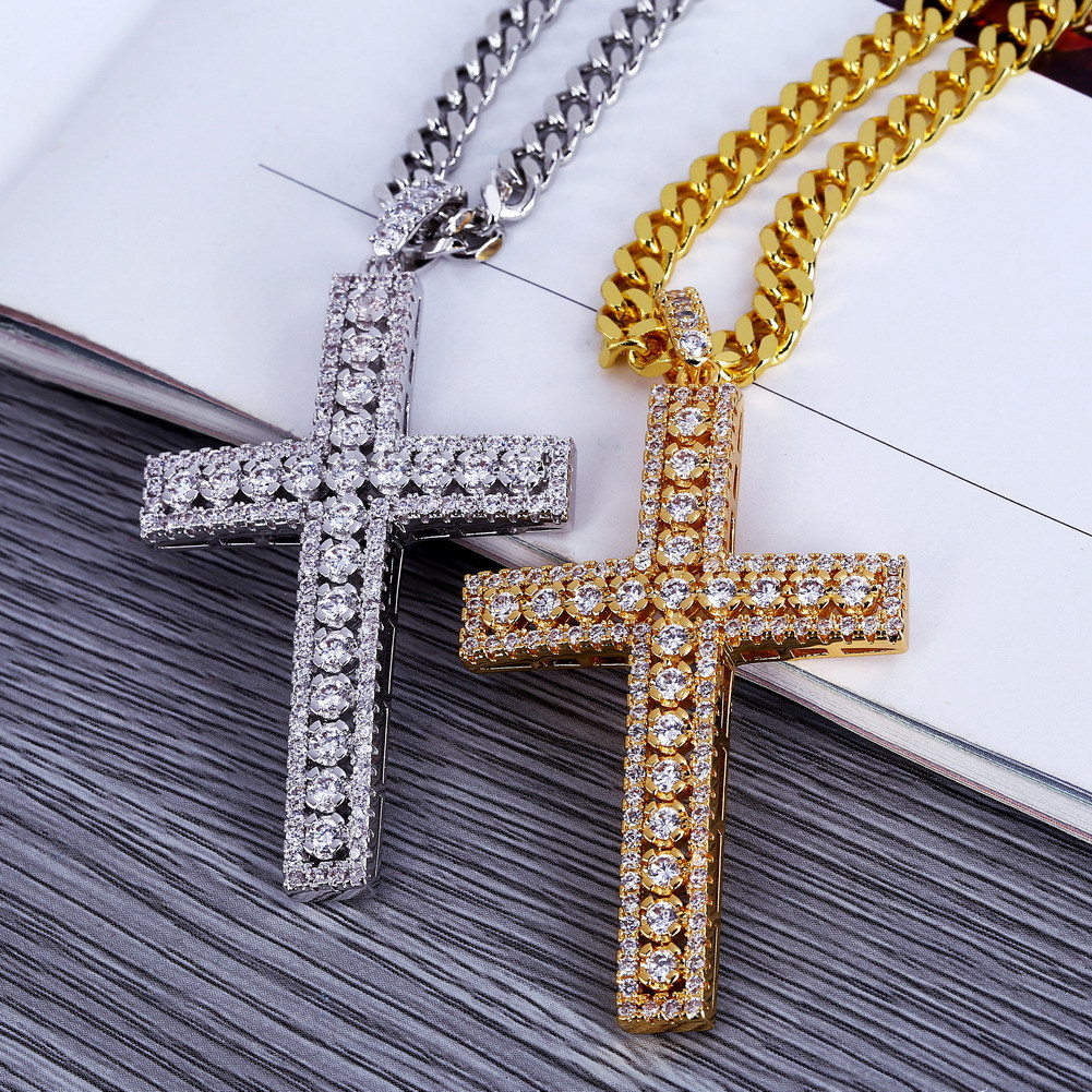 Cross-border supply of European and American cross hiphop necklace ornaments micro-inlaid zircon hip-hop gold necklace inlay
