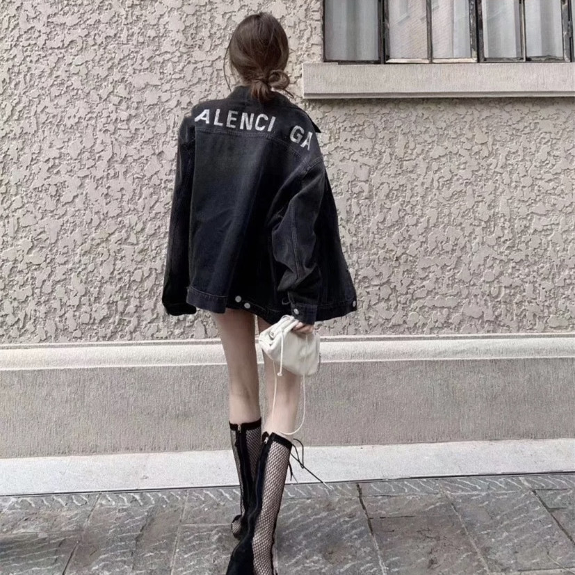 Correct Version 2022 Spring and Summer New Style Luxury Fashion B Family Hot Diamond Rhinestone Large Letter Logo Men's and Women's Denim Jacket