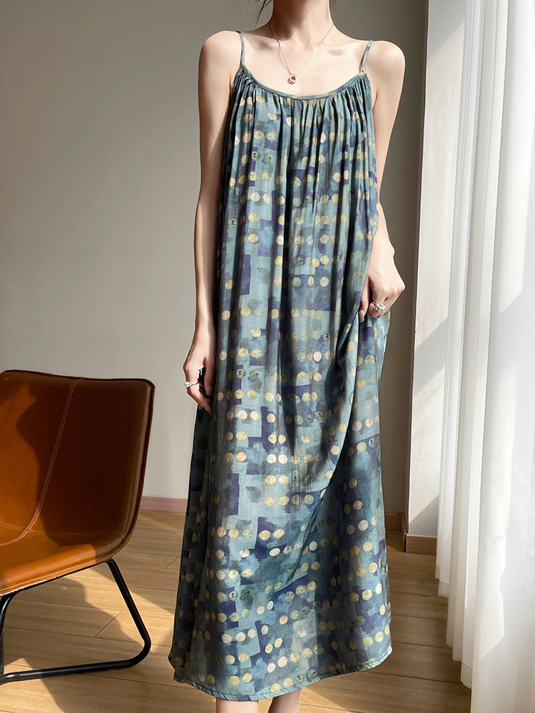 25 New Summer Style Sleeveless Printed Brocade Suspender Dress for Women, Elegant, Slim and Versatile Long Skirt