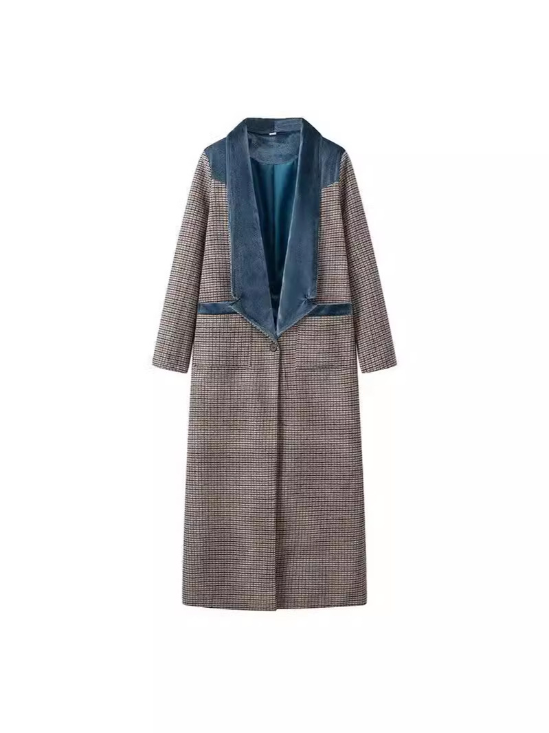 Zatrax-2024 Spring and Autumn European and American-style Women's Wear Plaid Woolen Coat Trench Coat