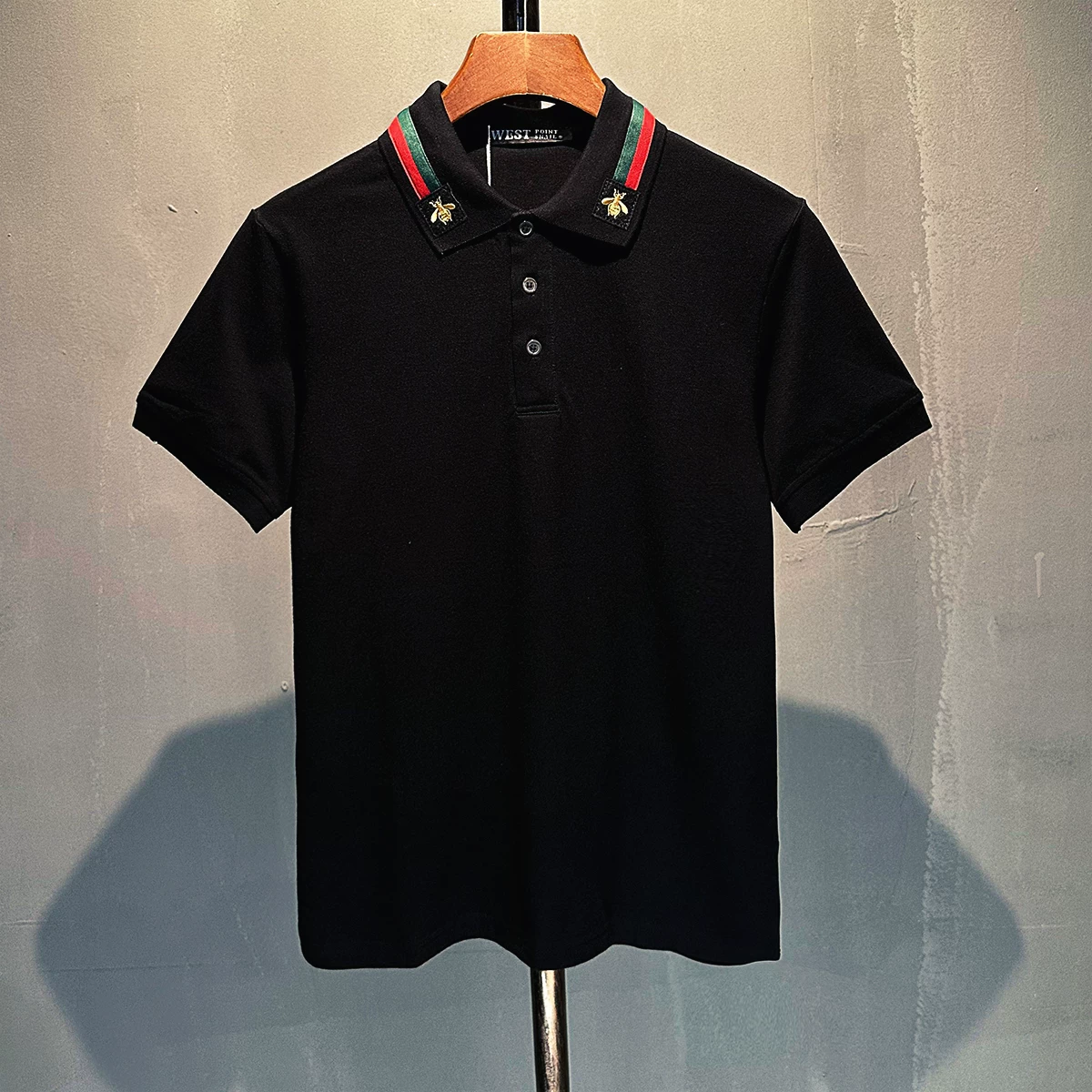 夏季新品欧美潮流男装刺绣蜜蜂潮牌气质青年翻领宽松短袖Polo衫