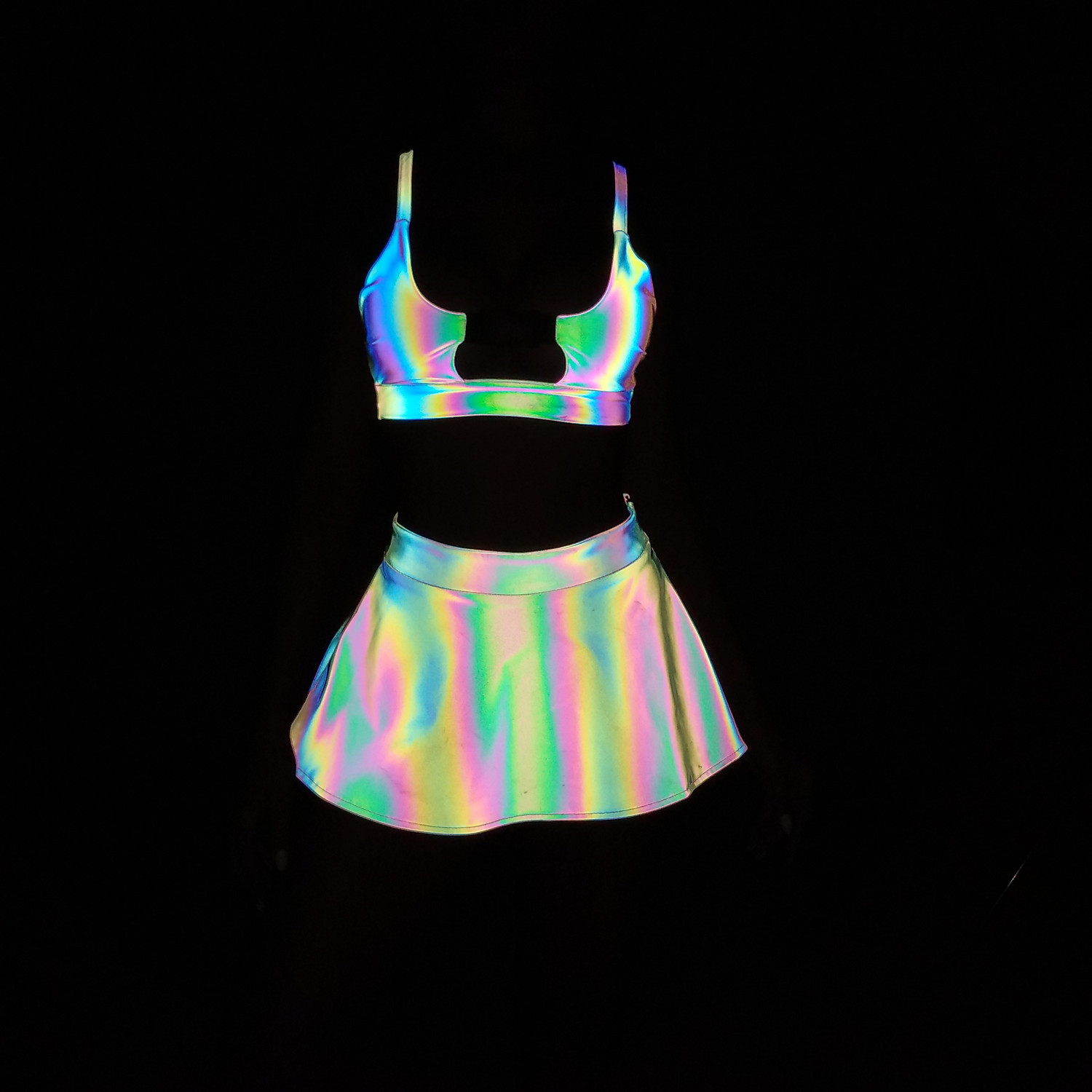 Cross-border New Colorful Reflective Split Swimsuit Women's European and American ins Sexy High Waist Bikini Colorful Luminous Swimsuit