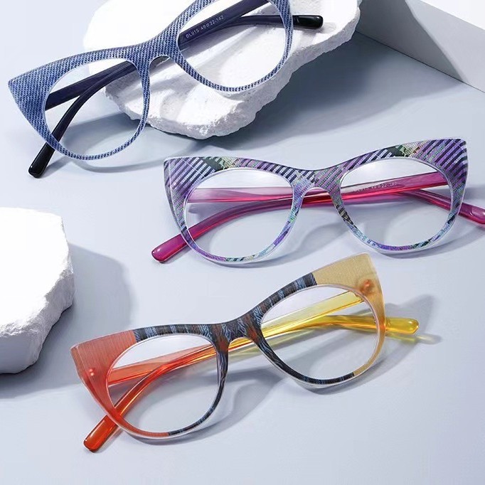 2024 new cross-border trend color matching cat's eye glasses frame European and American plain anti-blue light flat mirror Korean version