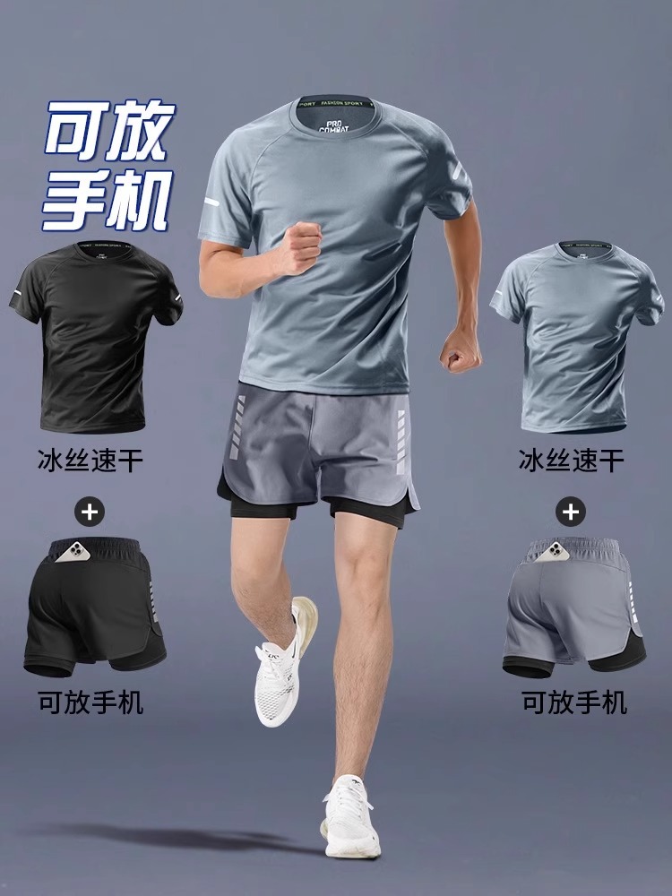 Fitness Clothes Men's Marathon Running New Training Summer Short-sleeved Shorts Quick-drying Sports Suit Special Equipment