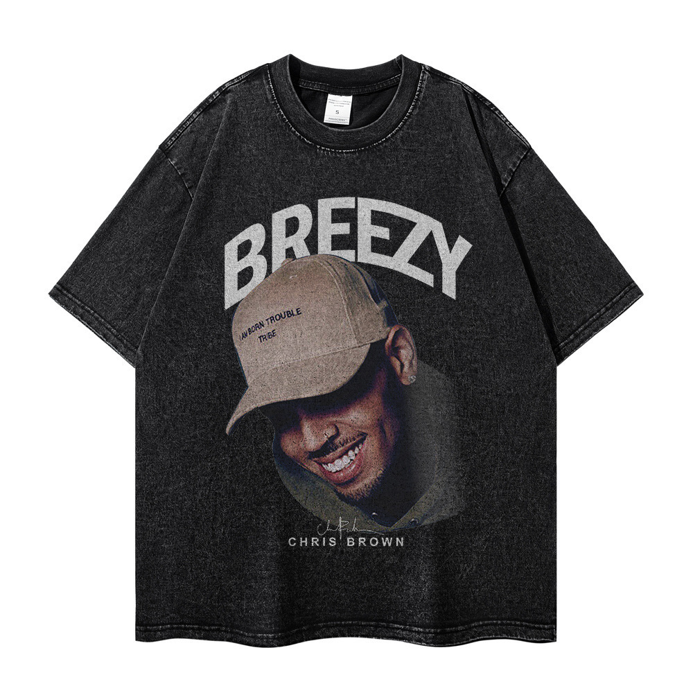 Foreign Trade Amazon Old Washed Cotton Short-Sleeved T-Shirt Men's American Street Hip-Hop Printed Ins Men's T-Shirt