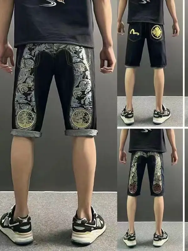 Personalized Printed Large M Loose Half Shorts Men's Trendy Brand Hip-hop Summer Mid-length Trendy Thin Denim Shorts