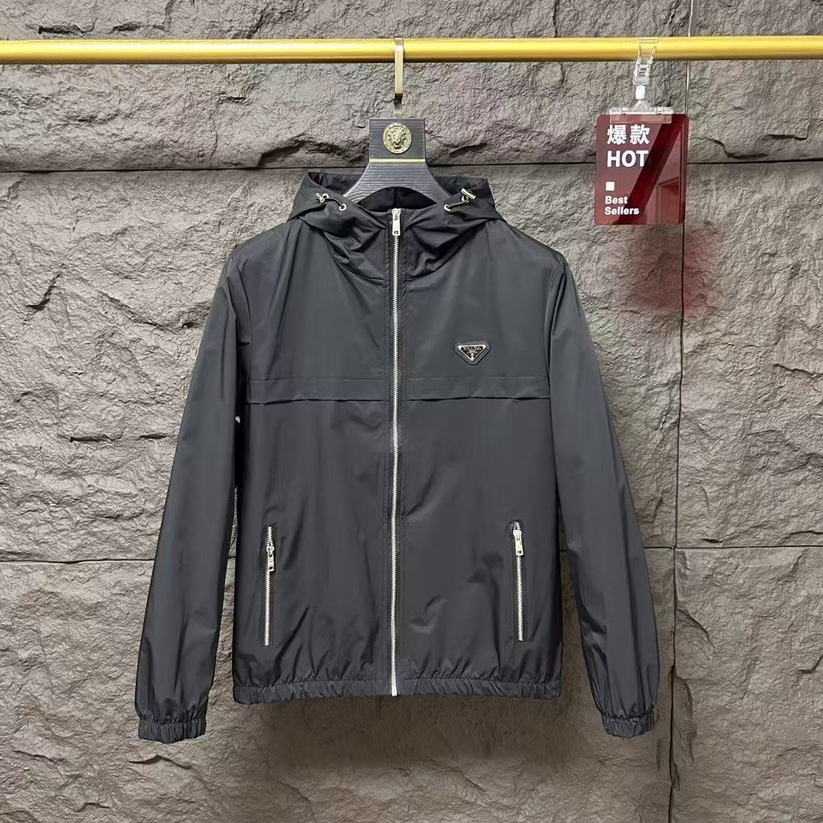 European New Style Slim-Fit Men's Jacket, Simple Solid Color Hooded Jacket, Men's Fashion Trendy Casual Windproof Top QC-foto från 1688 på Qualit.ly