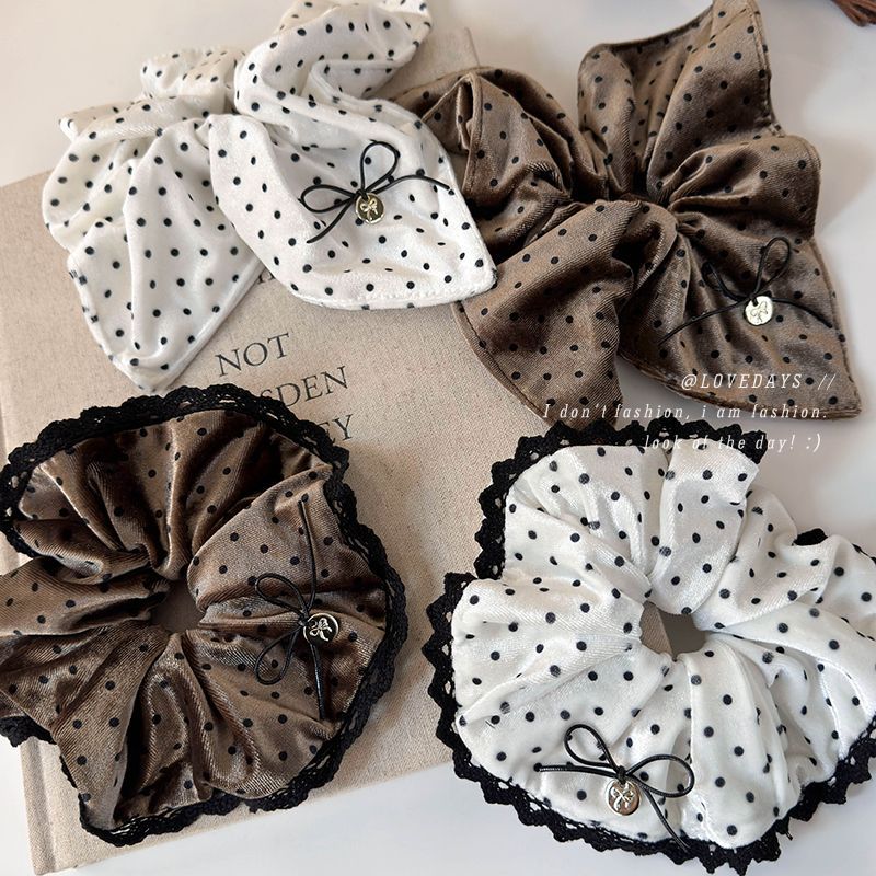 Autumn and winter velvet wave bow square large intestine hair ring gentle wind lace fat sausage hair rope women