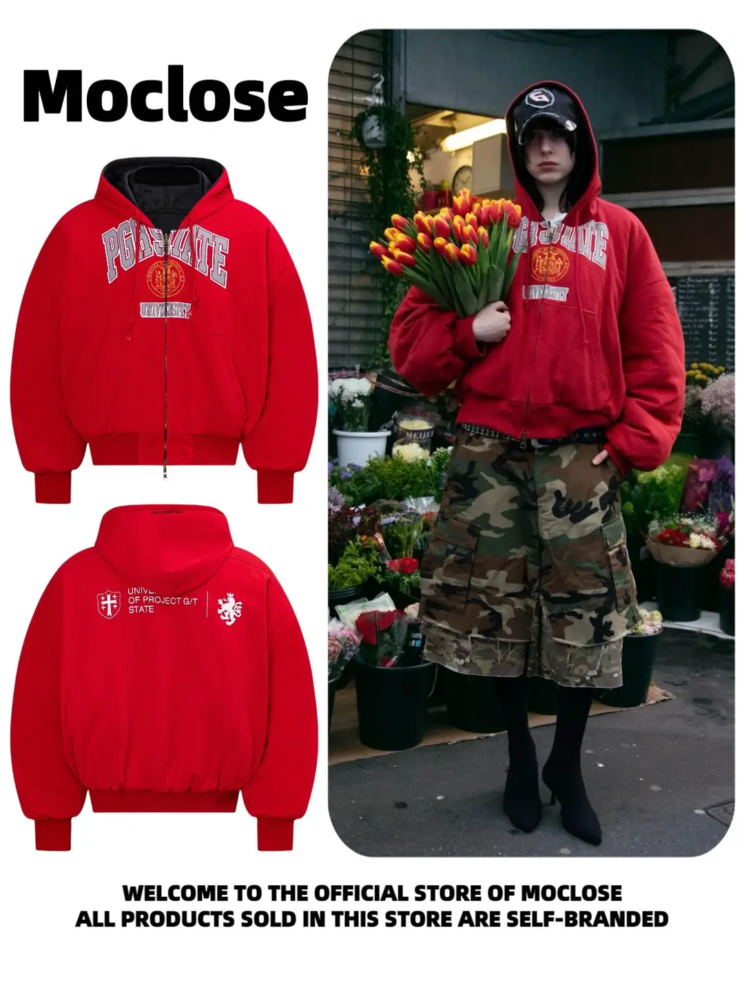 Moclose American High Street Autumn and Winter Retro Letter Reversible Unisex Loose Warm Padded Jacket