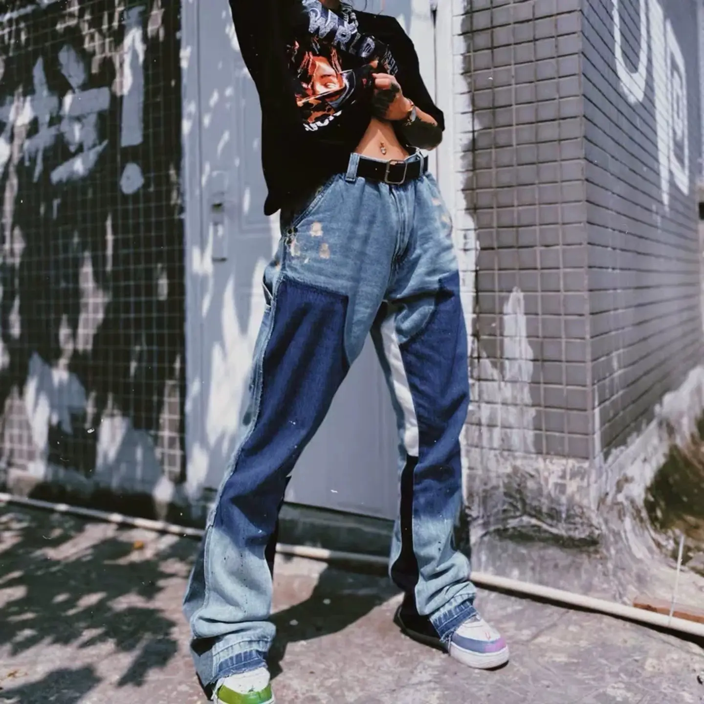 Gallery Dept. Splatter Paint Distressed Washed High Street Casual Flared Patchwork Denim Pants