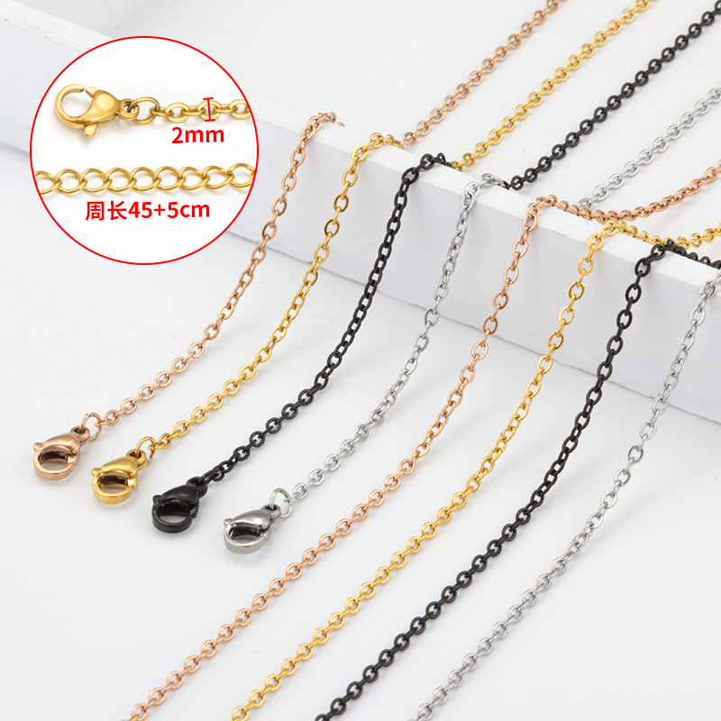 2mm Stainless Steel Basic Chain O-Shaped Flat Cross Chain Necklace with Tail Chain Cross-Border Export Gold Chain in Stock