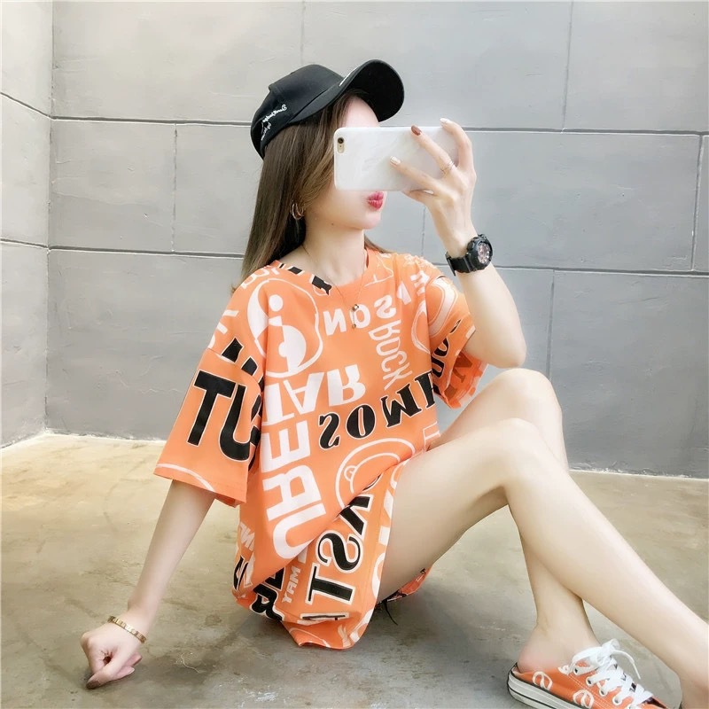 New Korean Style Letter Print Short-Sleeved T-Shirt Ins Loose and Stylish 2026 Spring and Summer Mid-Length Plus Size Women's Top