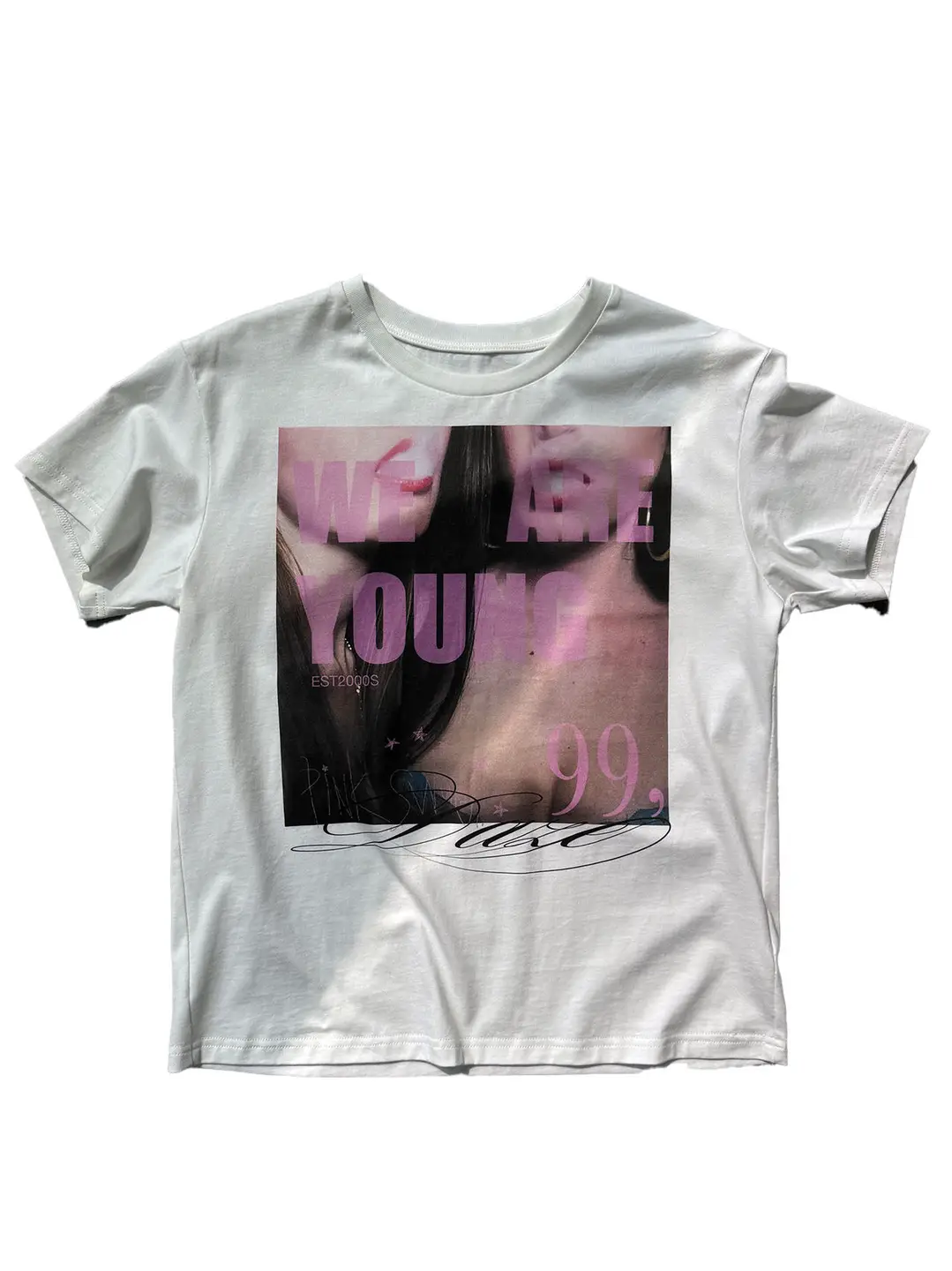 No E mosen (noE) 'WEARE YOUNG' girl psychedelic print fits well short wide street short sleeved