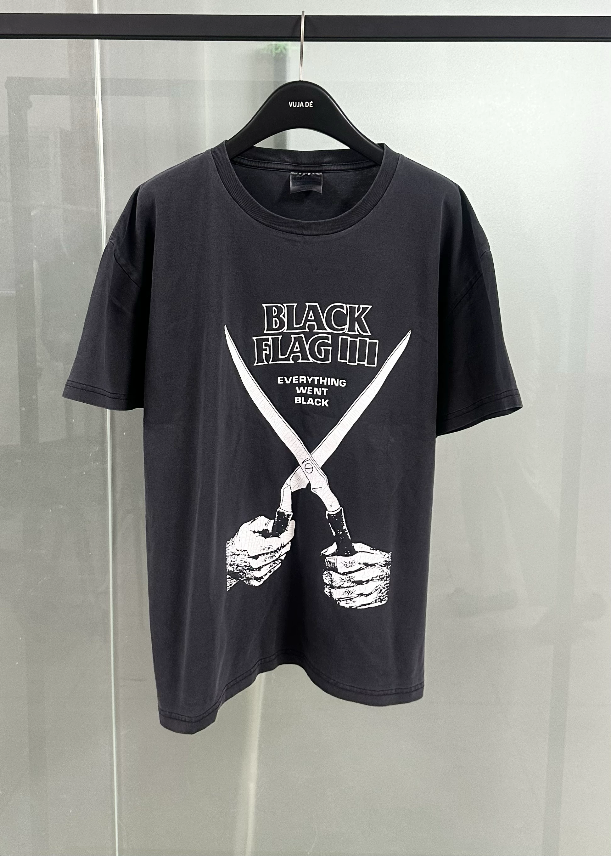 Vintage Black Flag Band 90s Scissorhands Black Flag Retro Wash Fading Printed Tee Short Sleeve