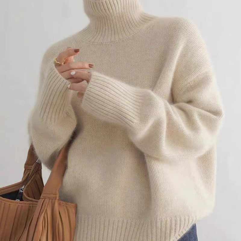 Fashionable Women's Lazy Style Turtleneck 100% Pure Wool Knitwear Autumn and Winter Thickeneded Soft Waxy Inner Layering Knitwear Trbottomy
