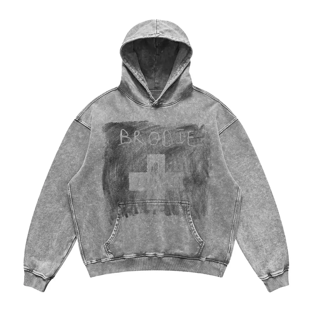 American style vintage washed, distressed, stir fried, loose oversized hoodie, hoodie, men's and women's hip-hop top